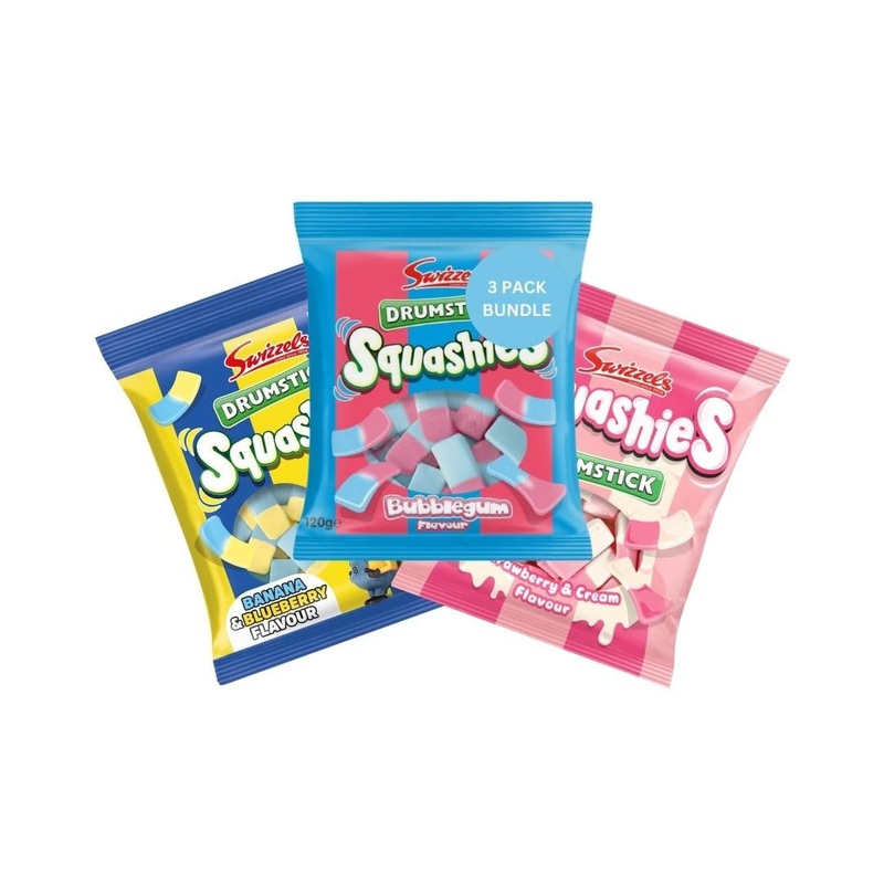 Squashies Drumstick Banana & Blueberry, Strawberry & Cream, Bubblegum Flavors – Variety Pack- 120G (3 Pack Bundle) – Imported Fr