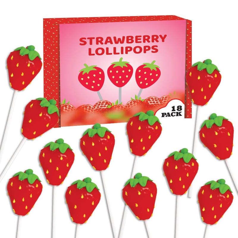 Strawberry Shaped Lollipops – 18 Individually Wrapped Suckers – Strawberry Flavored Candy – Great For Strawberry Party Favors –