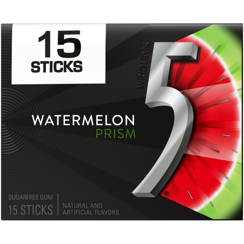 5 Gum Watermelon Prism Sugar Free Chewing Gum, 15 Stick Pack