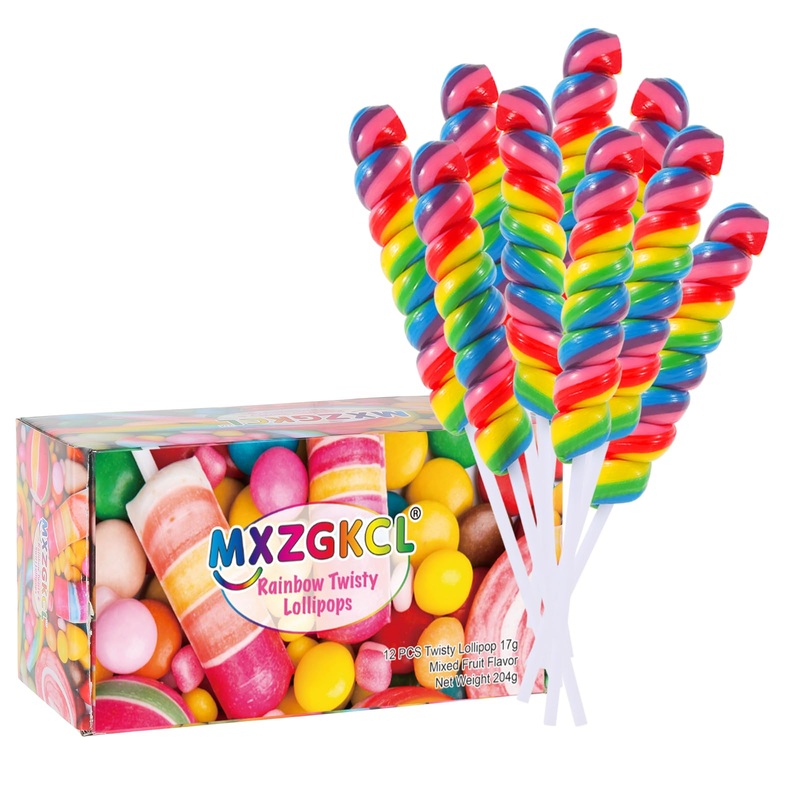 Big Size! 12 Pack Twisty Lollipop, Rainbow Twist And Swirl Lollipops Individually Wrapped Bulk, Kid’S Lollipops Candy For Birthd