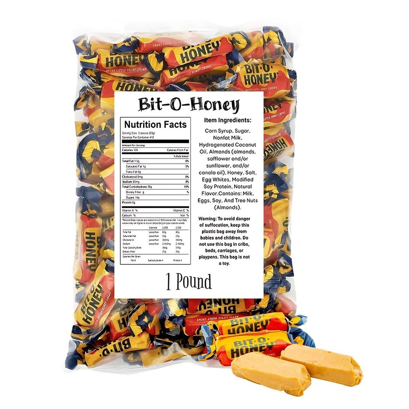 Bit-O-Honey Individually Wrapped Chewy Candy – 1 Pound Bag – Honey Flavored Taffy With Almond Bits (Approx. 67 Pieces)