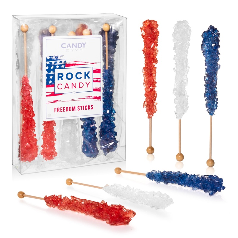 Candy Envy – Usa Freedom Rock Candy Sugar Sticks – 10Ct. Indiv. Wrapped – Red, White, & Navy Blue