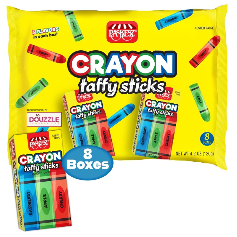 DOUzzle Edible Crayon Taffy Sticks – 8 Count, Individually Wrapped Candies for Marines, Birthday Party Favors, Kosher Parve