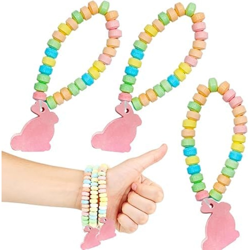 Fruidles Easter Bunny Candy Bracelet, Multicolor Fruit-Flavored Chewables For Party Favors (12-Pack)