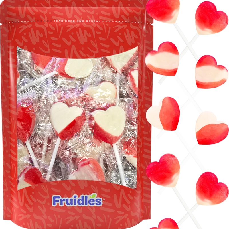 Fruidles Lollipops Mini Heart Shaped Flavored Delicious Lollipop, Individually Wrapped, 5G Lollipop (600 Lollipops, Strawberry &