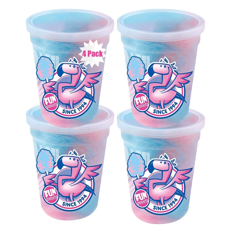 Fun Sweets Cotton Candy 4-Pack – Blue Raz And Cherry Swirl Flavor Cottoncandy In 1.5 Oz Tubs – Individual Carnival Cotton Candy