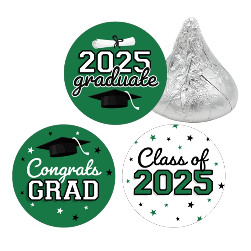 Green Graduation Party Stickers For Kisses Candy, Chocolate Drops, 2025 Grad Party Favors – 180 Count