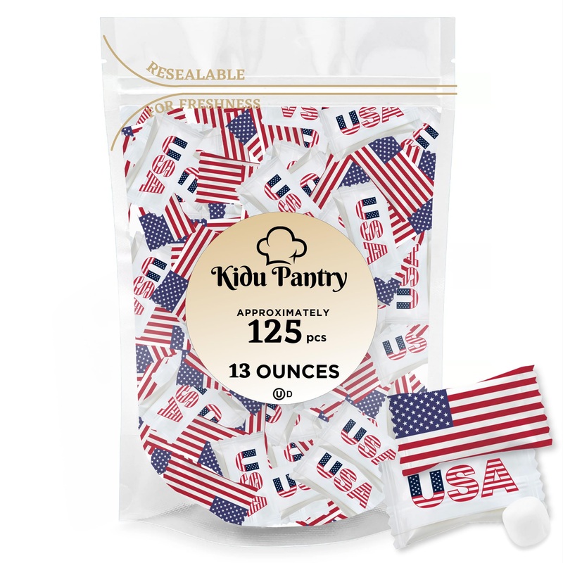 Kidu Pantry Usa Buttermints – Individually Wrapped Patriotic Mints – 13 Oz Resealable Bag (Approx. 125 Buttermints) – Festive Pa