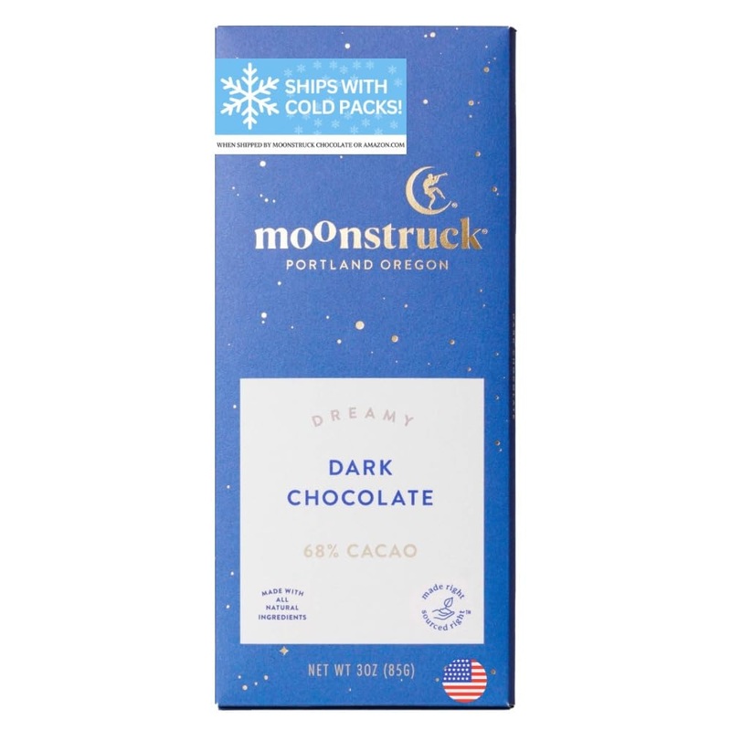 Moonstruck Chocolate Dark Chocolate Bar, 68% Cacao, 3.0Oz (Pack Of 1)