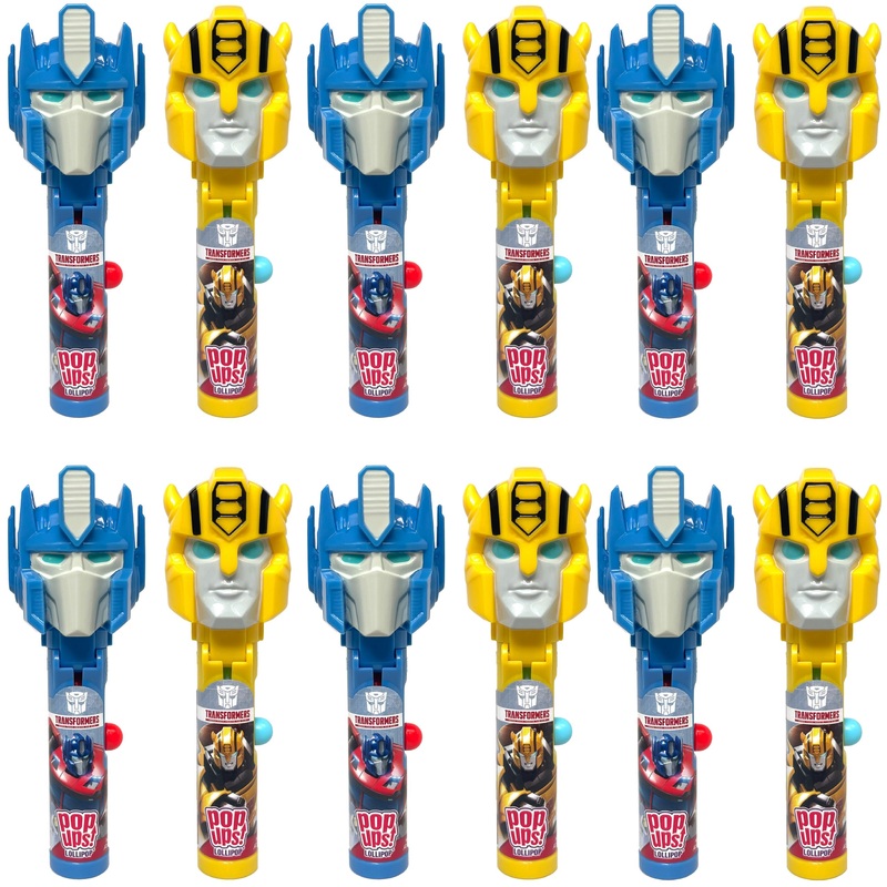 Pop Ups! Transformers Lollipop Holders – Bumble Bee And Optimus Prime – 12 Chupa Chups Lollipops With Cases – Individually Wrapp