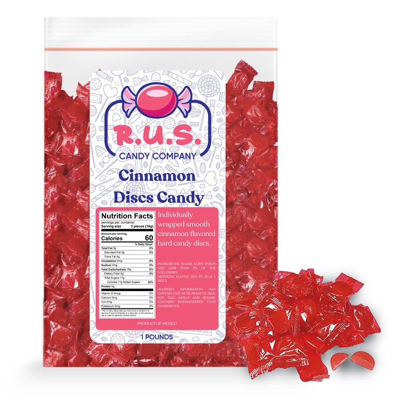 R.U.S. Candy Company Cinnamon Disc Candy – 1 Pound Bag – Spicy Hard Candy Perfect For Parties And Gift Giving (1 Pound, Cinnamon