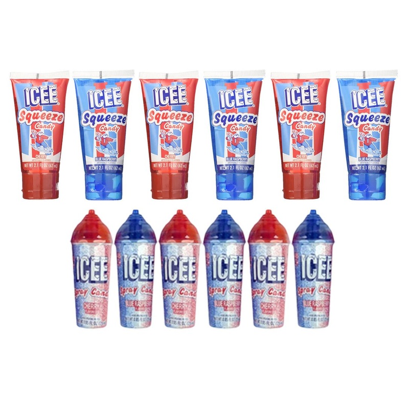 Set Of 12 Icee Spray Candy And Squeeze Candy! Perfect For Movie Night, Parties, Feild Trips And More!