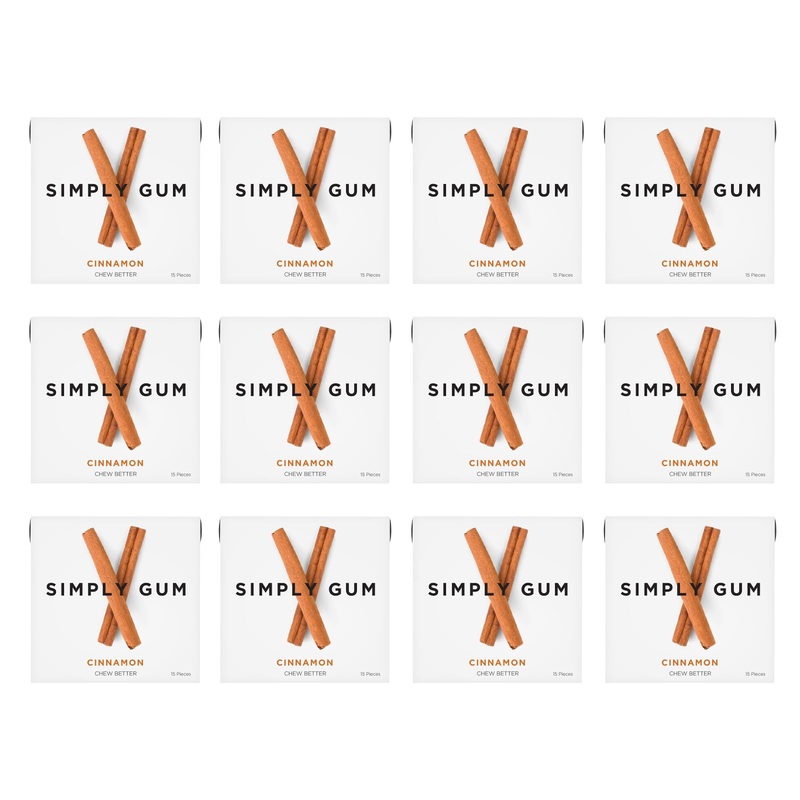 Simply Gum | Cinnamon | Plant- Based Chewing Gum | Pack Of 12 (180 Pieces Total) | Synthetic Free + Aspartame Free + Non Gmo