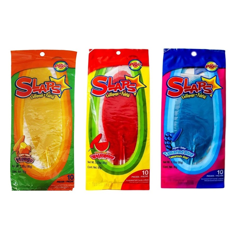 Slaps Paletas / Lollipops, Mango, Sandia (Watermelon) And Tamarindo Azul (Tamarind Blue), 10 Piezes (Pieces) Each, 30 Piezes (Pi