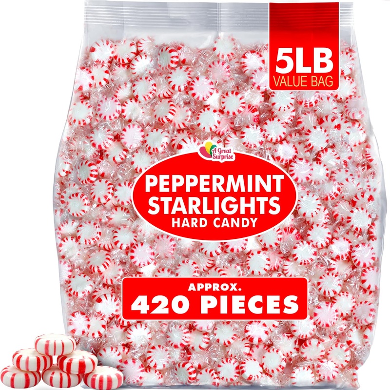 Starlight Peppermint Candy – 5 Lb Bulk Bag – Red & White Peppermint Hard Candy – Individually Wrapped Mints For Office Candy Bow