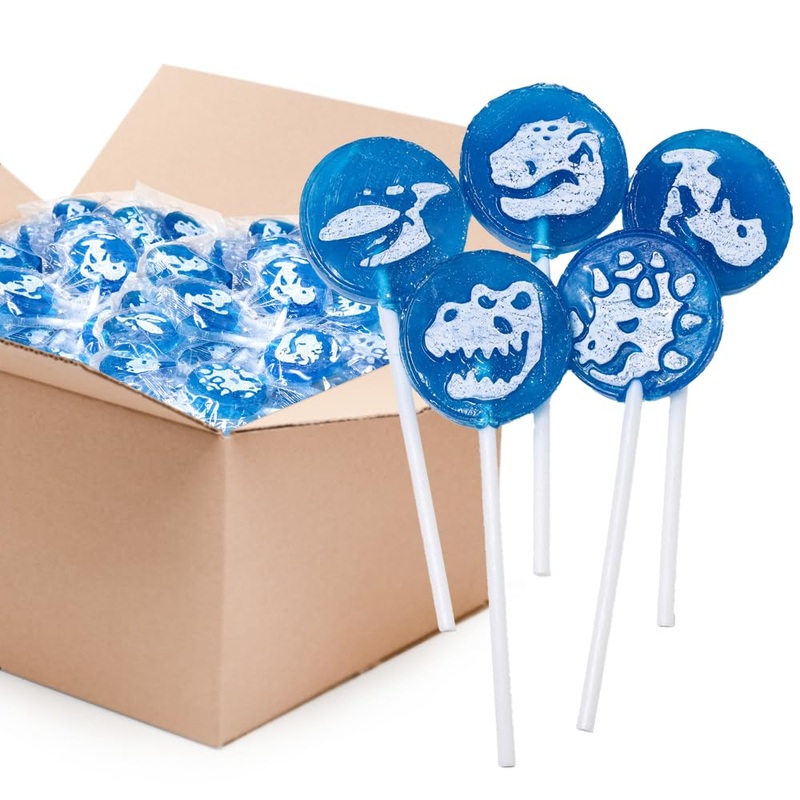 Dinos Lollipops – 2 Pound Bulk Pack (About 110 Count) – Icing Tattoo Suckers – Wildberry Flavor – Individually Wrapped