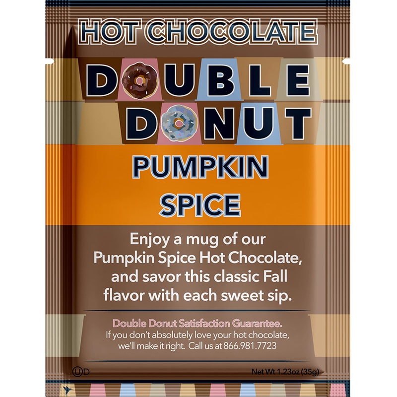 Double Donut Pumpkin Spice Hot Chocolate Mix Packets, Flavored Pumpkin Spice Hot Cocoa Mix, 32 Count