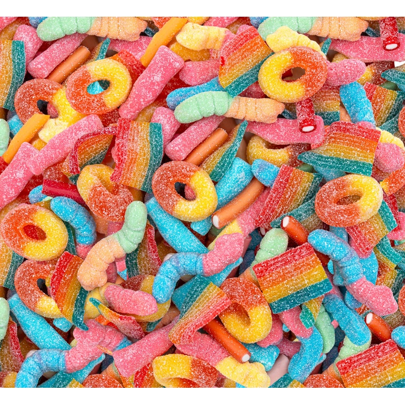 Gummy Candy Mix 2-Pound Bag | Peach Rings, Pencil Bites, Worms, Bottles, Belts | Sour And Sweet Treats