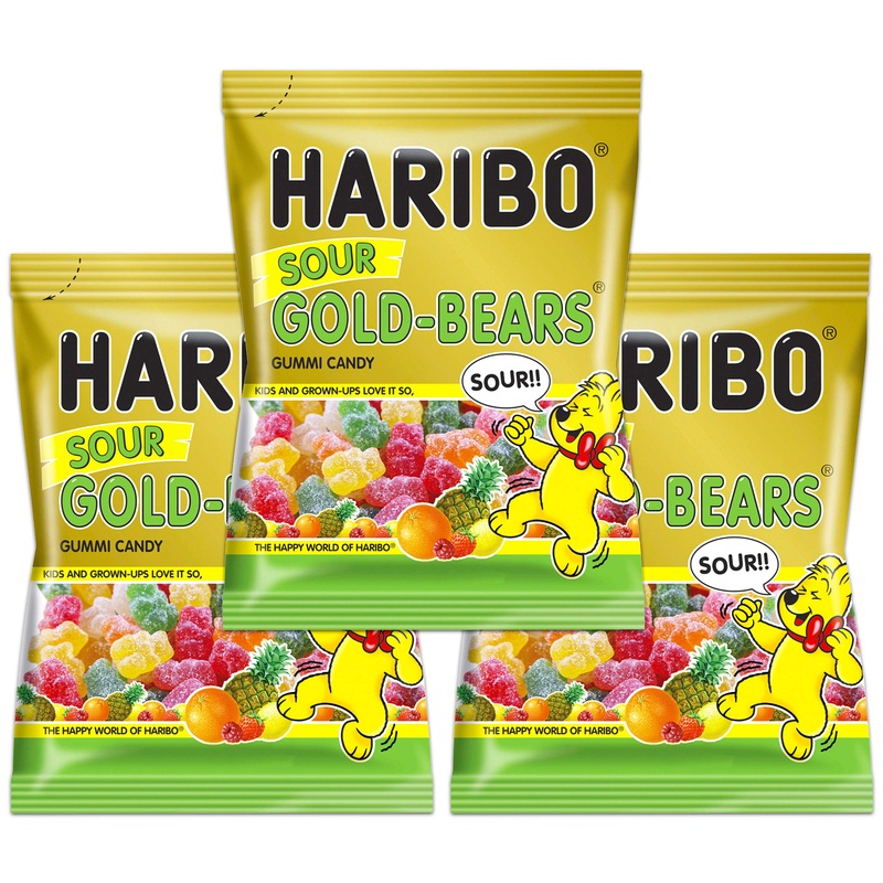 Haribo Sour Gold-Bears Gummi Candy Set Of 3 3.6 Oz Bags