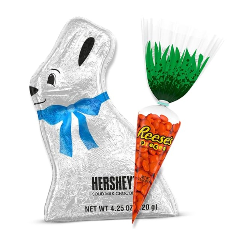 Hershey Solid Milk Chocolate Bunny & Pieces Carrot Bag – Large Wrapped Bunny With Chocolate Candy In A Crunchy Shell For Basket