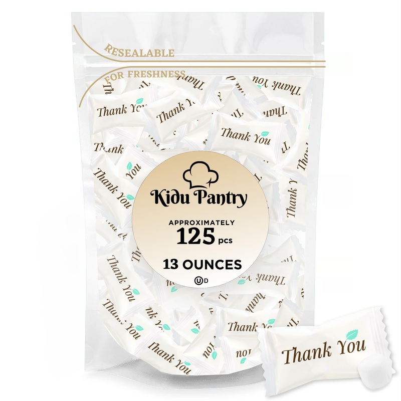 Kidu Pantry Thank You Buttermints – Individually Wrapped Appreciation Mints – 13 Oz Resealable Bag (Approx. 125 Buttermints) – E
