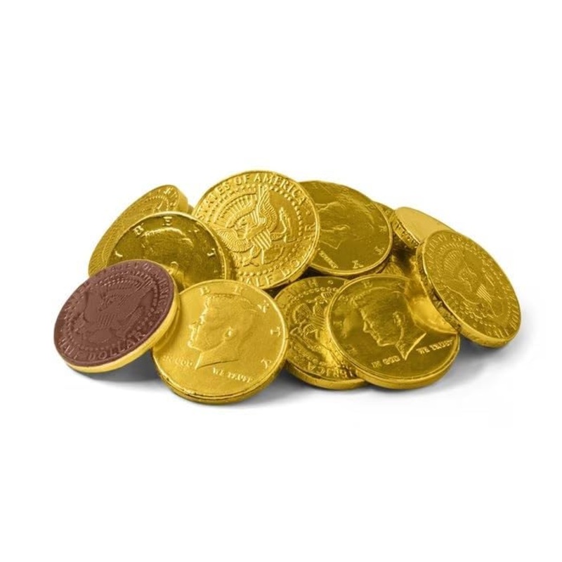 Large Solid Premium Milk Chocolate Coins, Kennedy Half Dollar Wrapped In Gleaming Gold Foil, 130 Pieces Made In Europe Coins