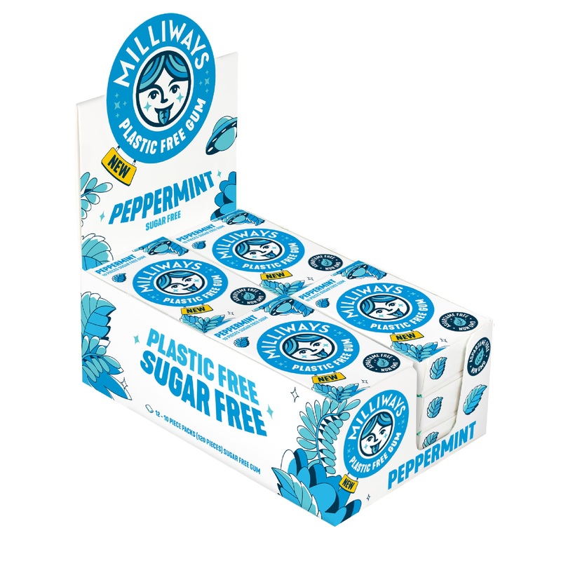 Milliways Peppermint | Plastic Free Gum | Xylitol, Aspartame-Free, Sugar-Free, Plant-Based, Natural Chewing Gum | 120 Pieces Tot