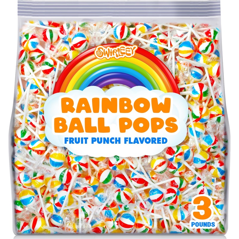 Rainbow Lollipops – 3 Pounds – Beach Ball Rainbow Pops – Fruit Punch Flavored – Birthday Parties, Carnivals & Events – Colorful