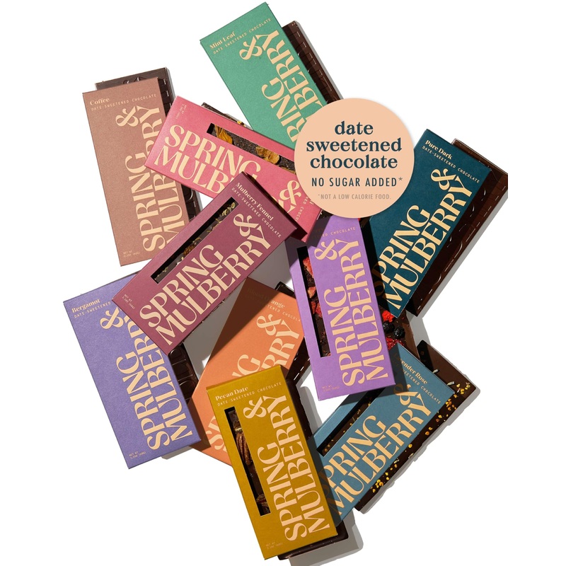 Spring & Mulberry Date-Sweetened Chocolate – 10-Bar Pack, Flavors With Fruits, Nuts, Spices & Essential Oils For The Perfect Tre