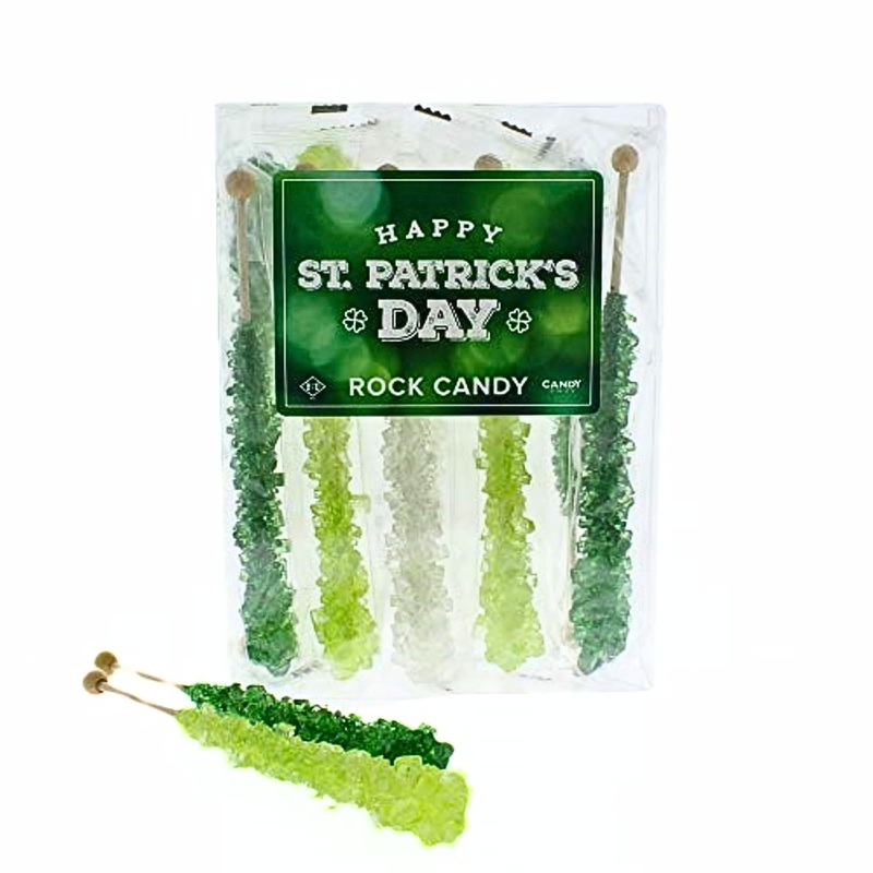 St Patricks Day Rock Candy Sugar Sticks – 10 Indiv. Wrapped – Light Green, Green, White
