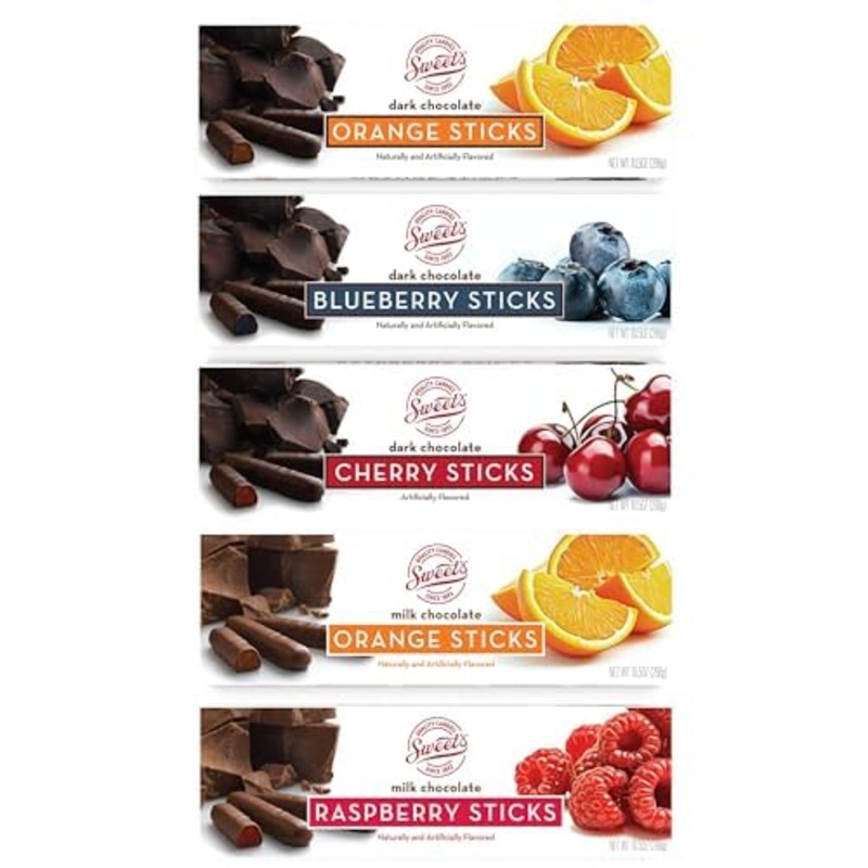 Sweet Candy Company Dark Chocolate Fruit Flavored Sticks – Gourmet Chocolate Covered Sticks, Orange, Blueberry, Cherry, Raspberr