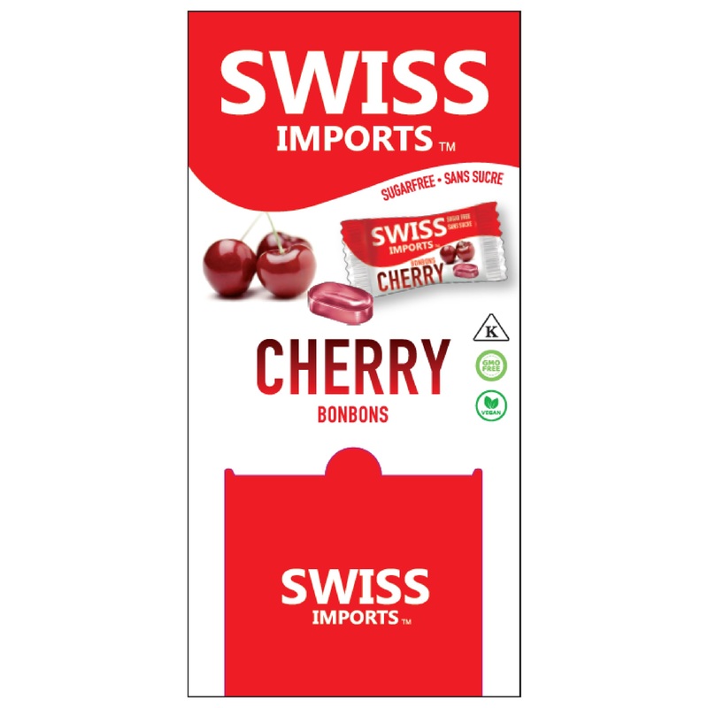 Swiss Imports Sugar Free Bonbons Hard Candy Drops, Cherry, 17.6 Oz/ 500G Bocca Box With 200 Individually Wrapped Pieces