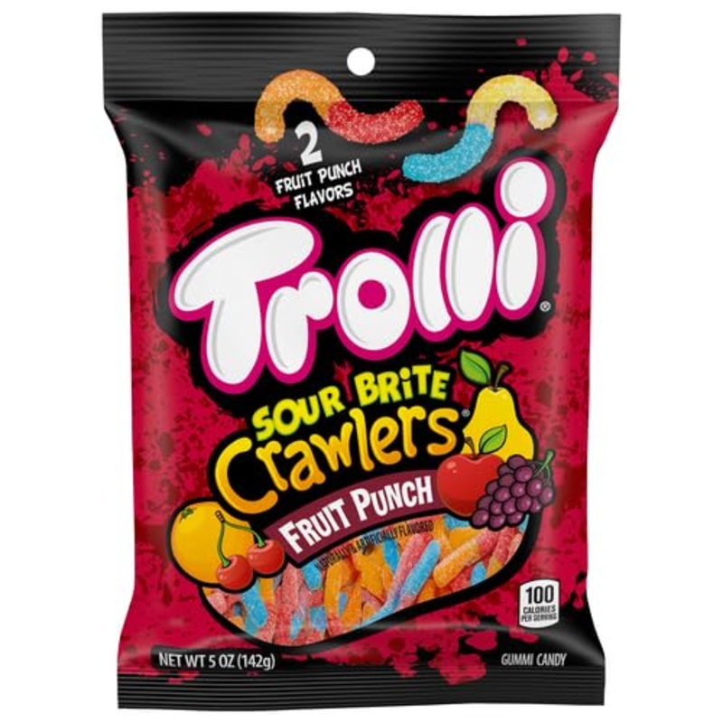 Trolli Sour Brite Crawlers, Candy, Fruit Punch, Sweet And Sour, Gummy Worms, 5 Oz
