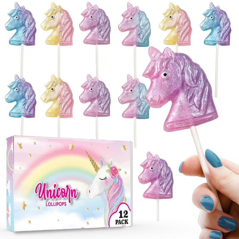 Unicorn Candy Lollipops – 12 Whimisical Pretty Suckers Individually Wrapped – Great For Unicorn Party Favors – Goodie Bags For K