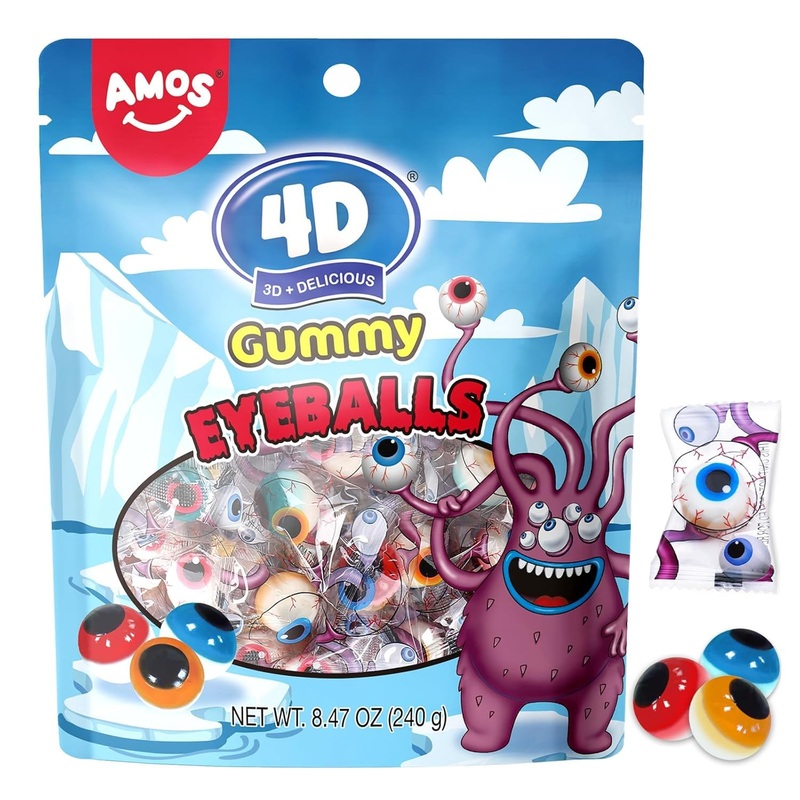 Amos 4D Gummy Eyeball Candy, Individually Wrapped 3D Eyeballs Shaped, Perfect Treat For Kids Parties Gift(40 Count) (8.47Oz (New