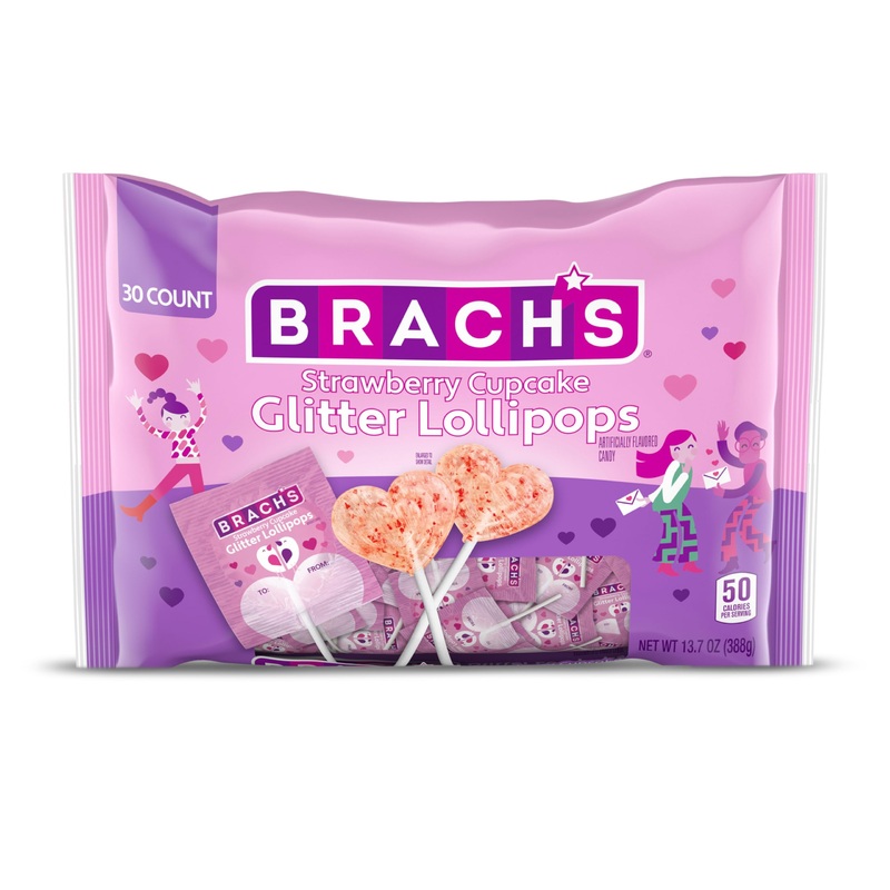 Brachs Strawberry Cupcake Glitter Lollipops, Valentine’S Day Candy, Individually Wrapped, 30 Count