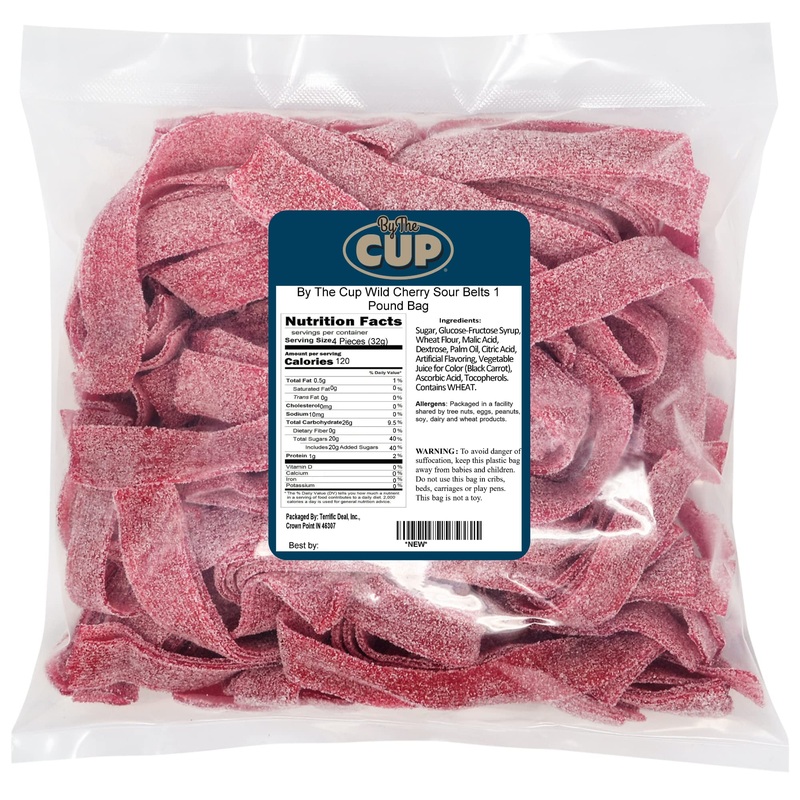 By The Cup Sour Power, Wild Cherry Sour Belts, 1 Lb Bulk Bag