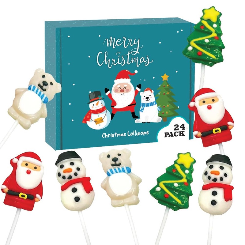 Christmas Lollipops – Holiday Suckers – 24 Individually Wrapped Bulk – Christmas Candy Variety Pack – Santa, Christmas Tree, Sno