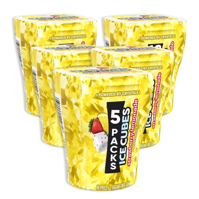 Cubes Strawberry Lemonade 3.24Oz – Sugar Free Chewing Gum Bottles 40 Pieces 5 Packs – Perfect For Keeping In A Backpack, Car Cup