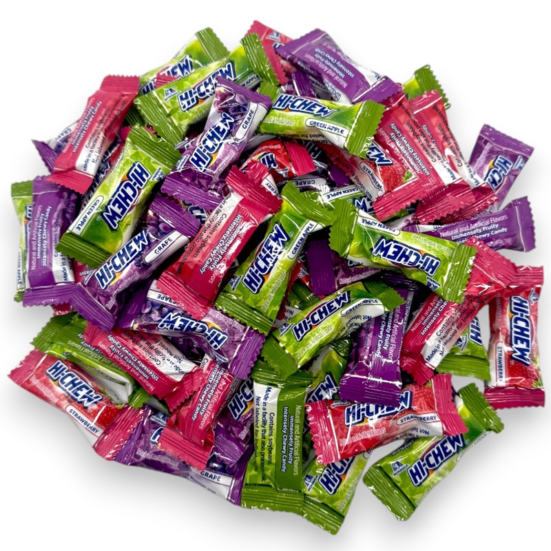 Hi Chew Chewy Fruit Candy-1.5 Lbs Assorted Flavors Grape, Green Apple, And Strawberry Individually Wrapped With Unique, Mouthwat