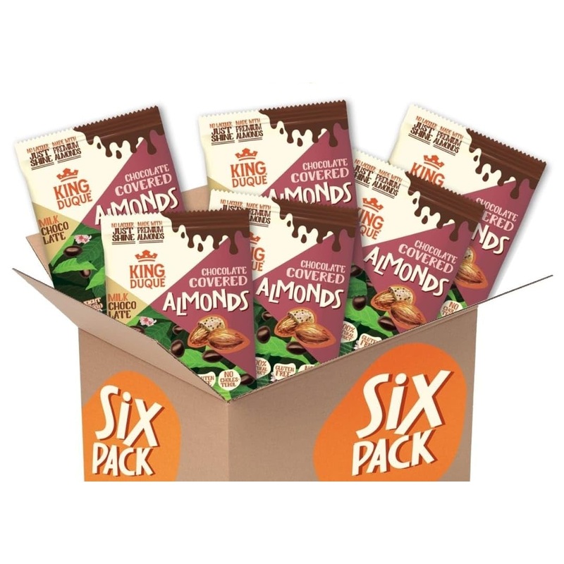 Kingduque, Six Pack, Milk Chocolate Covered Almonds – 6 Units Of Bag Of 75G (2.65 Oz) – Made With Premiun Chocolate – With A Lay