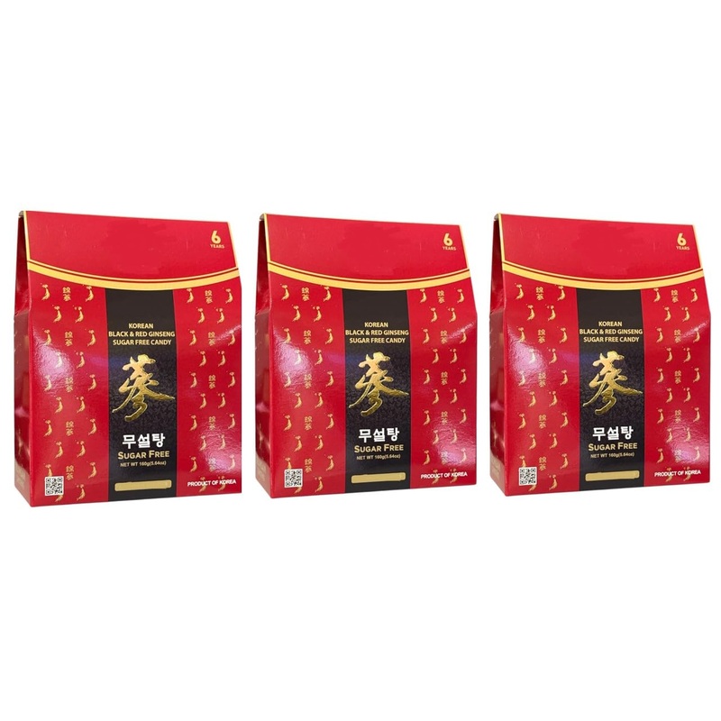Korean Ginseng Candy, Sugar Free (3 Packs, Black And Red Ginseng)
