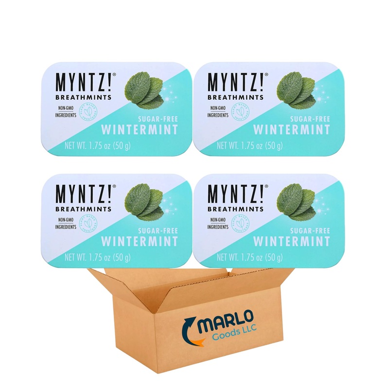 Myntz Sugar Free Mints In A Tin, Wintermint 4 Pack, Refreshing Taste, Breath Mints For Bad Breath, Bulk Mints, No Sugar, No Fat,