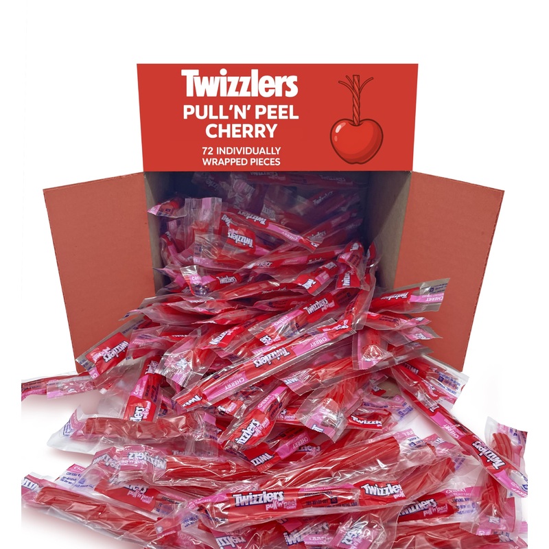 Pullin Peel Cherry Licorice Candy – 72-Count Bulk Family Pack, Individually Wrapped, Soft Chewy Red Candy, 2 Pound Bag