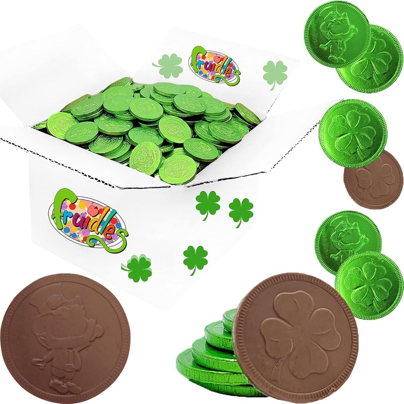 Saint Patrick’S Day 1820 Clover Shamrock Lephrchaun Chocolate Green Coins, Premium Belgian Nut-Free Milk Chocolate, Kosher (1820