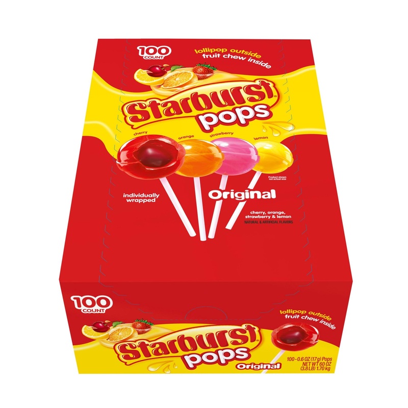 Spangler Starburst Pops Fruit Chew Filled Lollipops Variety Pack, 100 Ct.