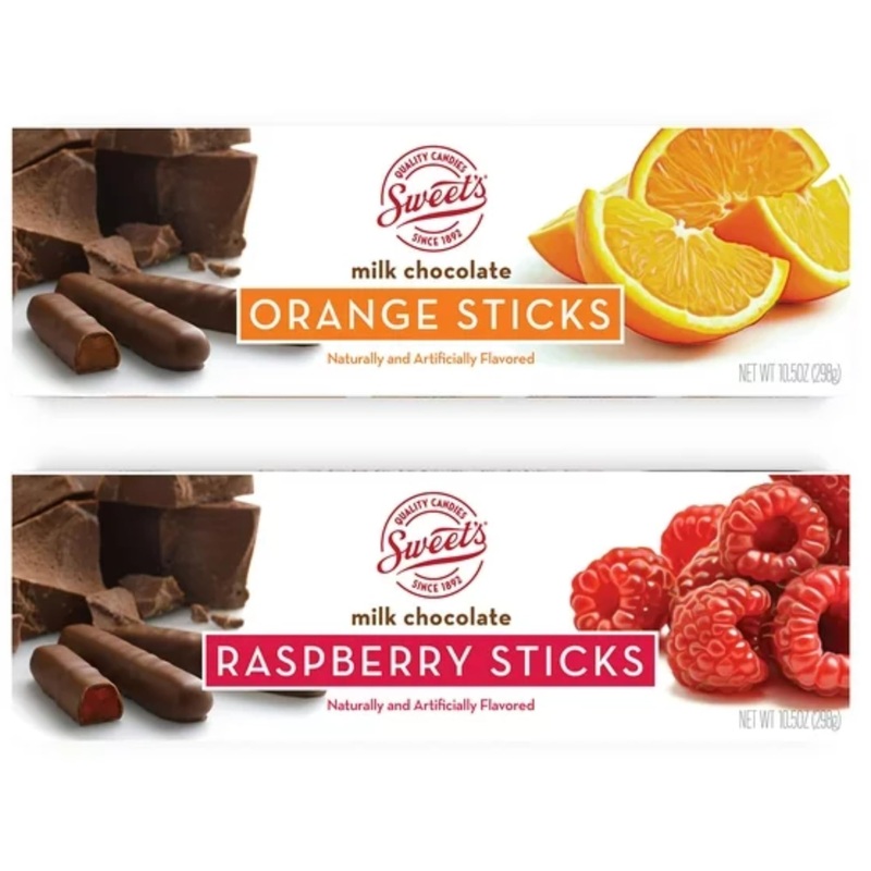 Sweet Candy Company Milk Chocolate Fruit Flavored Sticks – Gourmet Chocolate Covered Sticks, Orange And Raspberry, Gift Idea For