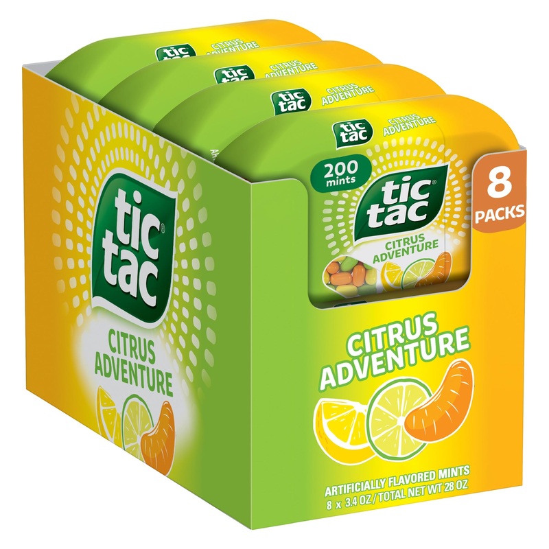 Tic Tac Citrus Adventure Mints, Bulk 8 Pack, Mints On The Go, Bottle Pack, 3.4 Oz Each