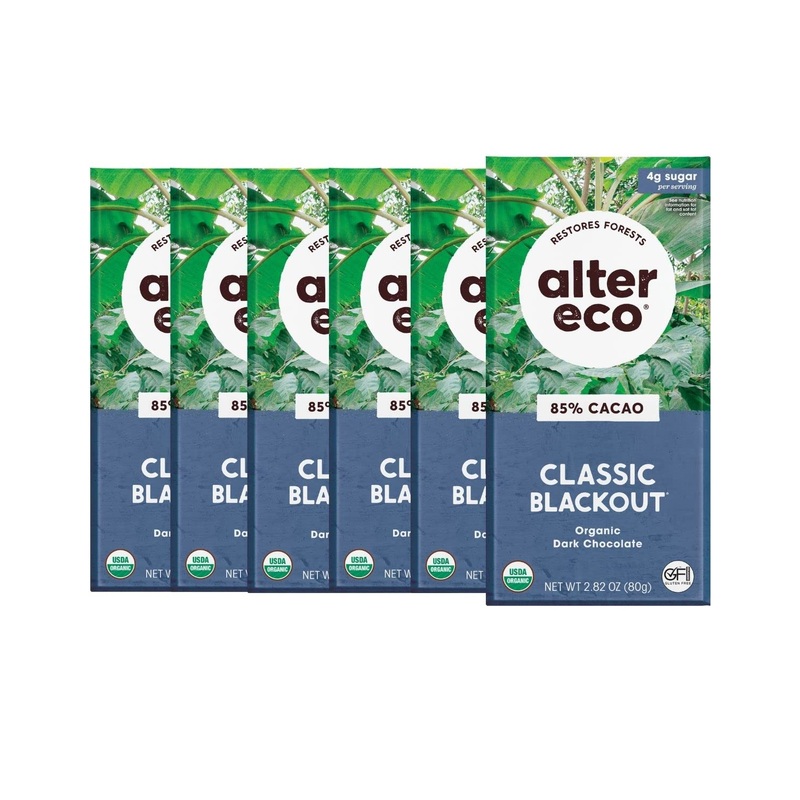 Alter Eco | Dark Chocolate Bars | Pure Dark Cocoa, Fair Trade, Organic, Non-Gmo, Gluten Free (6-Pack Classic Blackout)