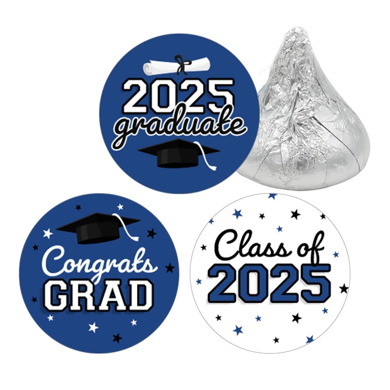 Blue Graduation Party Stickers For Kisses Candy, Chocolate Drops, 2025 Grad Party Favors – 180 Count